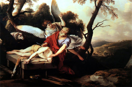 الملاك يوقف ابراهيم ويمنعه من تقديم اسحق ذبيحة